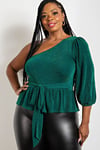 GLITTER ONE SHOULDER RUFFLE WAIST - PLUS SIZE