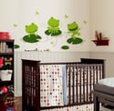 Happy Frogs on Lily Pad with Dragonflies - dd1030 - Vinyl Wall Decal Sticker Art