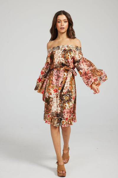 Image of Mantra Dress. Enchanted Patchwork print. By Talisman the Label 