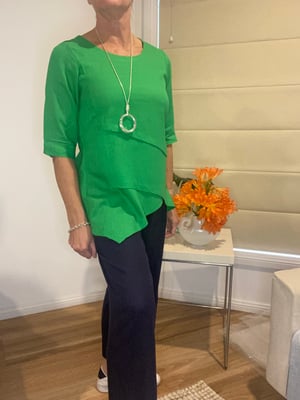 Image of Asymmetrical Linen/cotton top ~ vibrant green