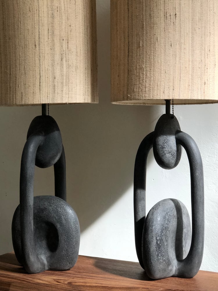 Image of set of two hand sculpted table lamps