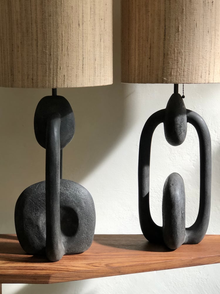 Image of set of two hand sculpted table lamps
