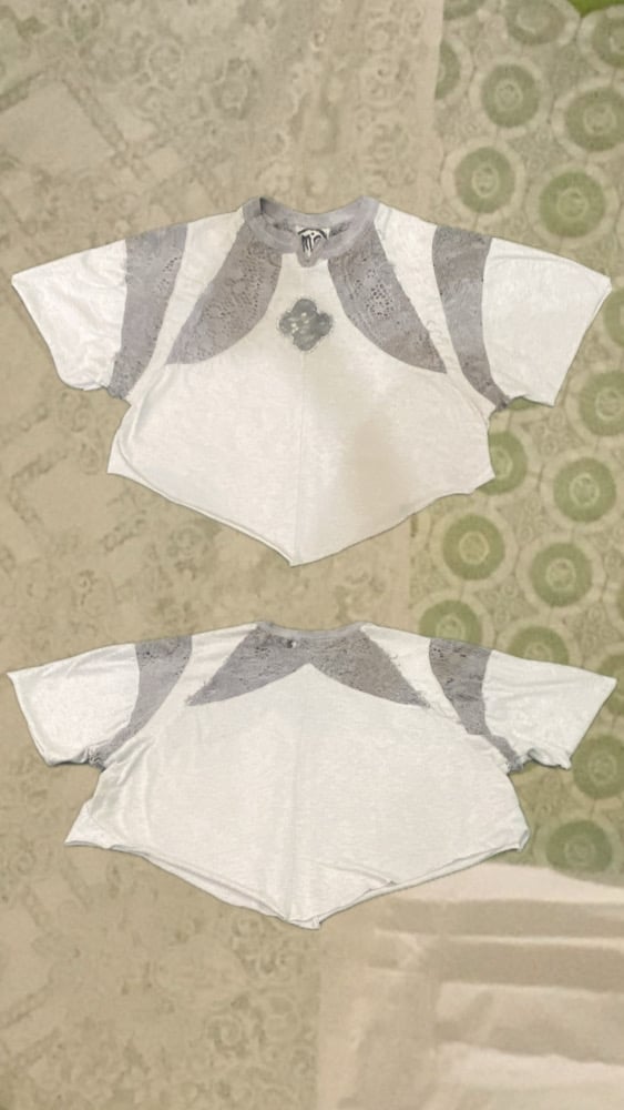  Distressed Cuirass Top ( cochineal dyed cotton n lace) 