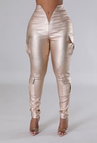 Image 1 of Bronze Faux Leather Cargo Pants 