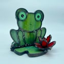 Red Waterlily Frog Candle Holder