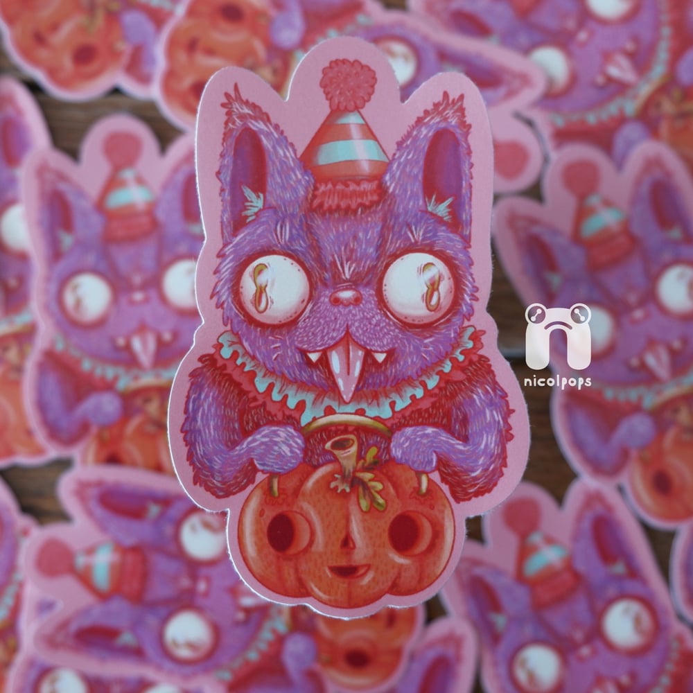 Image of Purple Pumpkin Cat Vinyl Sticker