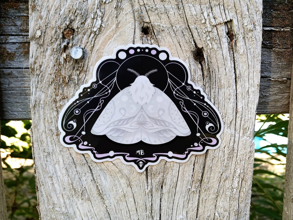 Image of White Moth Glossy Vinyl Sticker