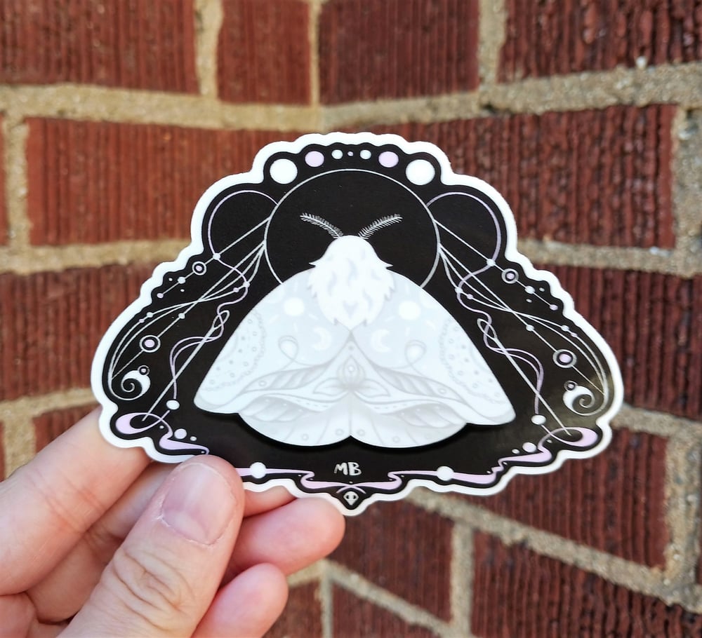 Image of White Moth Glossy Vinyl Sticker