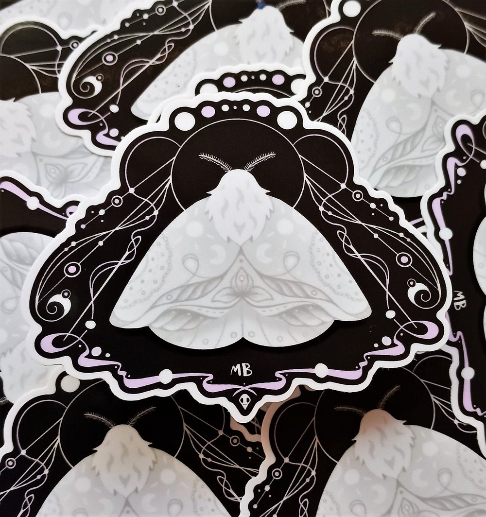 Image of White Moth Glossy Vinyl Sticker