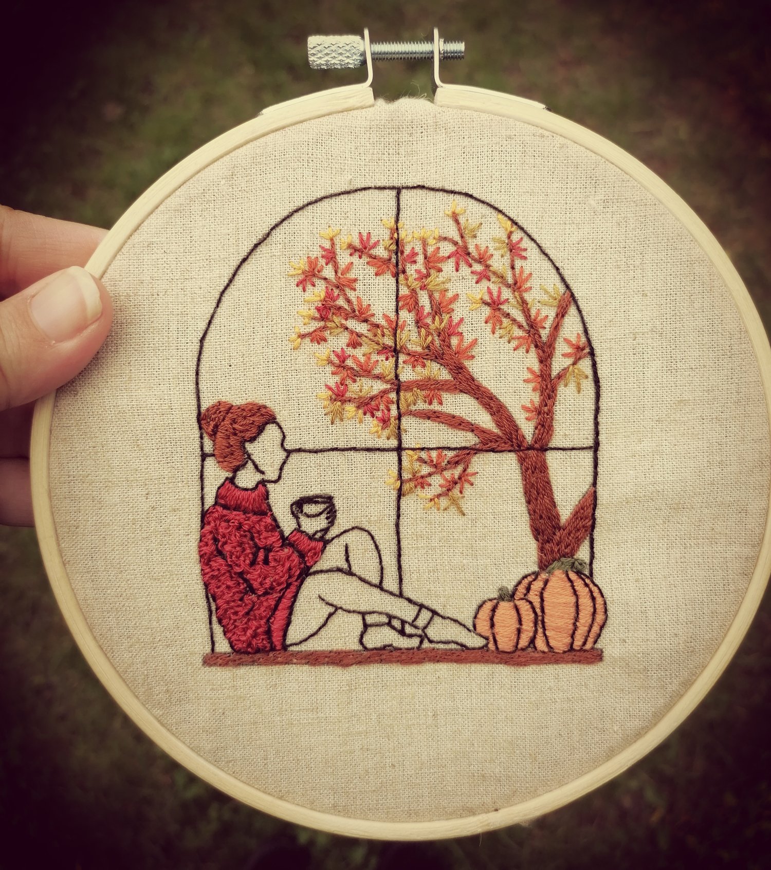 6" autumnal embroidered hoop 