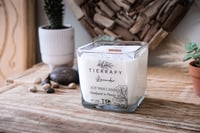 Image 1 of Wooden Wick Crackle 11 oz Pure 100% Soy Wax Cube Candle, Hand Poured Natural Square Container Candle
