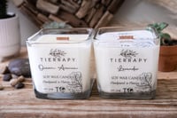 Image 2 of Wooden Wick Crackle 11 oz Pure 100% Soy Wax Cube Candle, Hand Poured Natural Square Container Candle