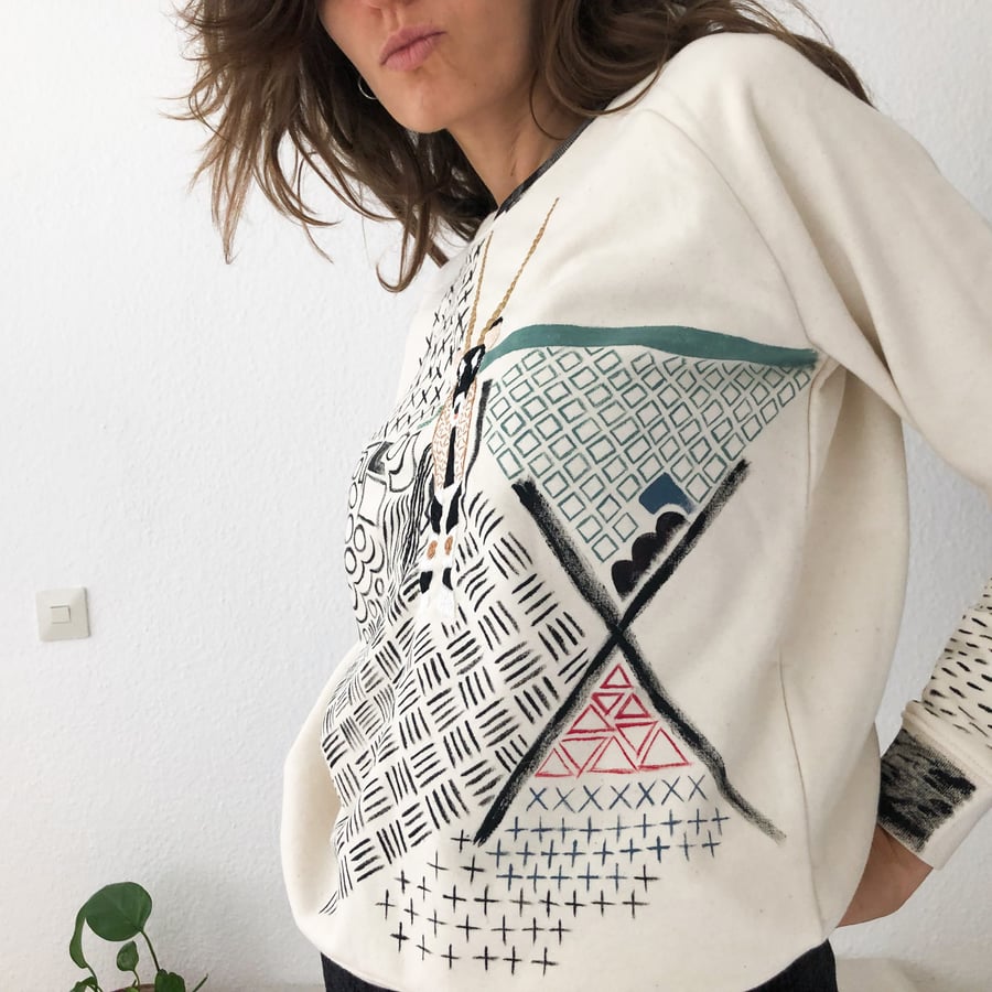 Image of Another Oryx - hand painted and hand embroidered organic cotton sweatshirt, one of a kind