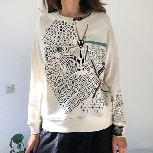 Image of Another Oryx - hand painted and hand embroidered organic cotton sweatshirt, one of a kind
