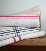 Image of Antique linen tea-towel blue or red stripe 