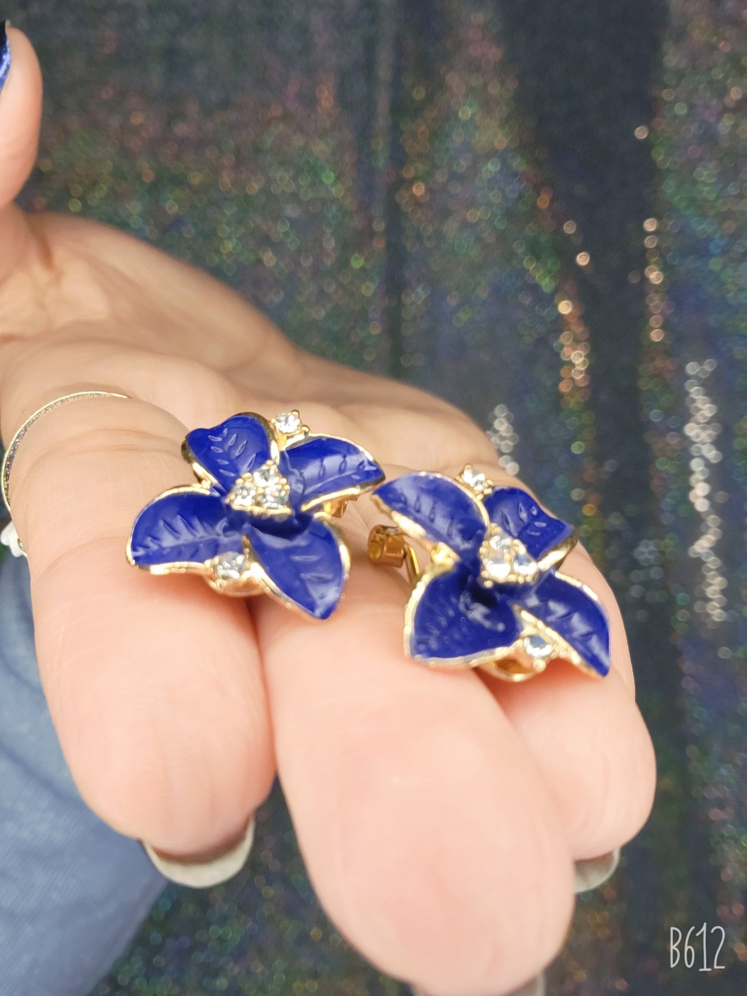 Image of Blue & Gold Poinsettia earrings