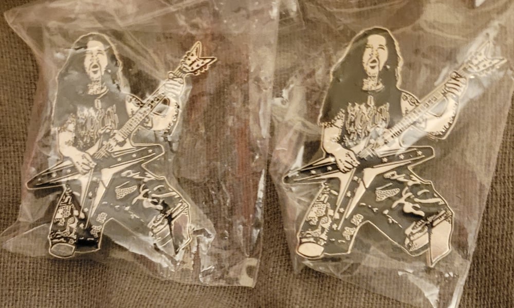 Image of Domination Dimebag Darrell tribute limited edition shaped enamel pin 