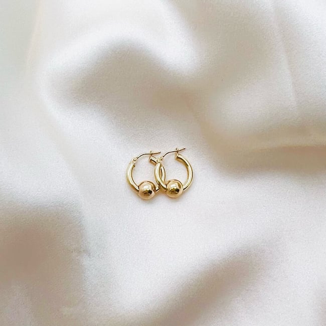 9ct gold single bead hoops 