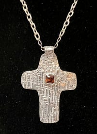 Image 1 of NEW  large silver cross w/ center crystal