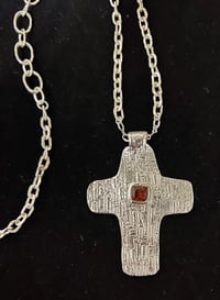 Image 3 of NEW  large silver cross w/ center crystal