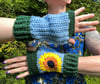 Blue and Green Wristlet Fingerless Gloves