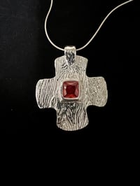 Image 1 of NEW Silver Cross & red crystal necklace