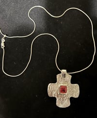 Image 2 of NEW Silver Cross & red crystal necklace