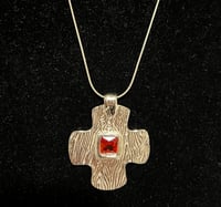 Image 3 of NEW Silver Cross & red crystal necklace