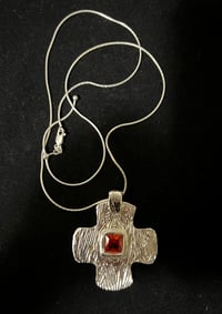 Image 4 of NEW Silver Cross & red crystal necklace