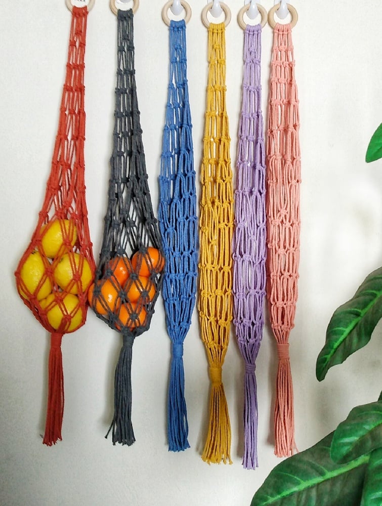 Image of Macrame Hanging Fruit Basket, Vegetable Fruit Hanger, Veggie Fruit Holder, Kitchen Storage