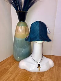 Image 5 of H.O.D. Multi Color Silky Material And Denim Panelled Wide Brim Sun Hat  