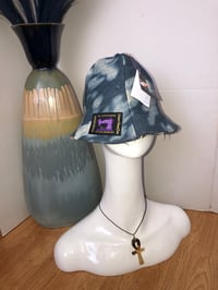 Image 3 of H.O.D. Knitted Tan Embroidery And Denim Panel Reversible Bucket Hat 