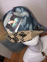 Image 5 of H.O.D. Knitted Tan Embroidery And Denim Panel Reversible Bucket Hat 