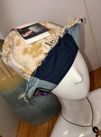 Image 4 of H.O.D. Tan and White Linen Fabric With Denim Panel Reversible Bucket Hat 