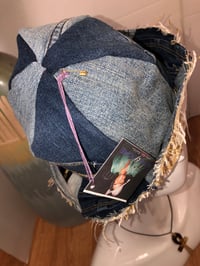 Image 5 of H.O.D. Tan and White Linen Fabric With Denim Panel Reversible Bucket Hat 