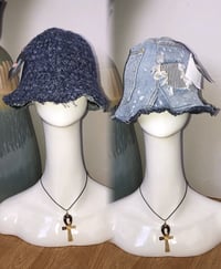 Image 1 of H.O.D. Blue Knit Panel With Distressed Denim Reversible Bucket Hat 