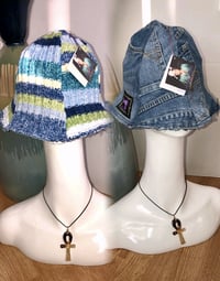 Image 1 of H.O.D. Multi Color Knit With Denim Panel Reversible Bucket Hat 