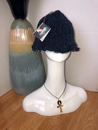 Image 2 of H.O.D. Navy Blue Chenille And Distressed Denim Reversible Bucket Hat  