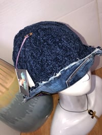 Image 4 of H.O.D. Navy Blue Chenille And Distressed Denim Reversible Bucket Hat  