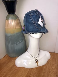 Image 3 of H.O.D. Navy Blue Chenille And Distressed Denim Reversible Bucket Hat  