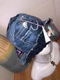 Image 5 of H.O.D. Navy Blue Chenille And Distressed Denim Reversible Bucket Hat  