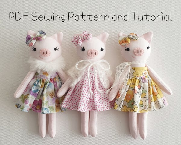 Image of Mini Piggy Doll Sewing Pattern - Digital PDF