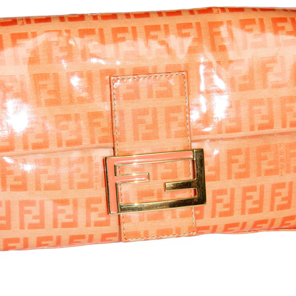Image of Fendi Zucchino Coated Canvas Orange Baguette Bag