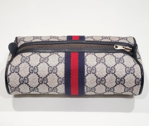 Image of Vtg. Gucci Blue Monogram Parfums Cosmetic/Toiletry Case