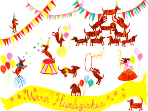Image of Wiener Hundezirkus - original watercolor painting.