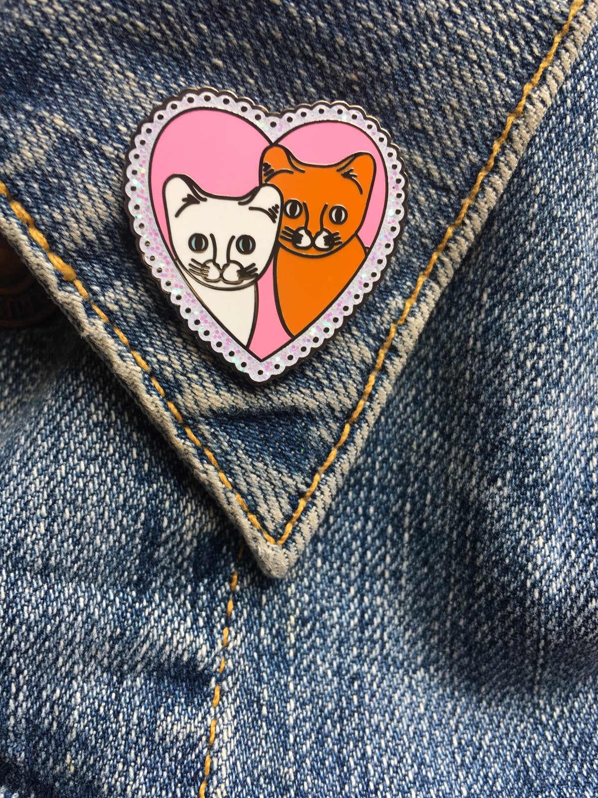 Cat Love Heart Shaped Enamel Pin
