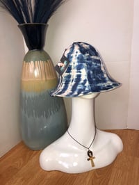 Image 3 of H.O.D. Blue Treated Velvet And Denim Panel Wide Brim Sun Hat   