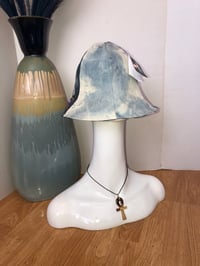 Image 4 of H.O.D. Blue Treated Velvet And Denim Panel Wide Brim Sun Hat   
