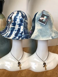 Image 2 of H.O.D. Blue Treated Velvet And Denim Panel Wide Brim Sun Hat   