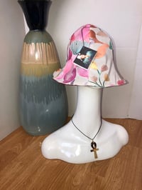 Image 2 of H.O.D. Pink Flower Embroidery With 3 Colored Denim Panel Reversible Wide Brim Sun Hat 